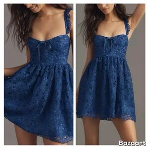 NWT Anthropologie Ruffle-Strap Corset Lace Mini Dress Sz L
